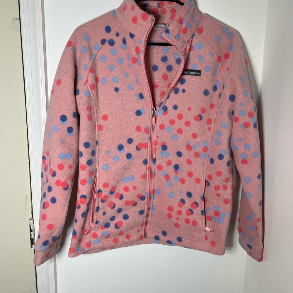 Columbia Kids Pink and Blue Polka Dot Fleece Jacket